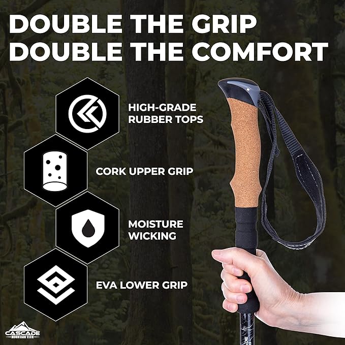 Cascade Mountain Tech Lightweight Aircraft-Grade Aluminum Trekking Poles with Extended Down Grip Plus Tip Kit - Image 4