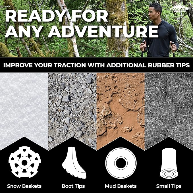 Cascade Mountain Tech Lightweight Aircraft-Grade Aluminum Trekking Poles with Extended Down Grip Plus Tip Kit - Image 2